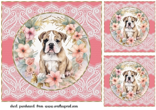 3 Floral Bulldog card front/toppers 2