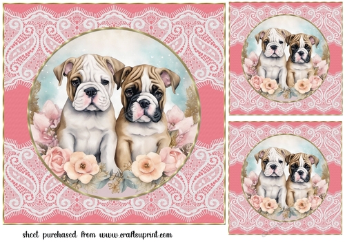 3 Floral Bulldog card front/toppers 3