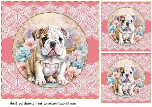 3 Floral Bulldog card front/toppers 4