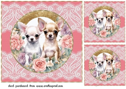3 Floral Chihuahua card front/toppers 1
