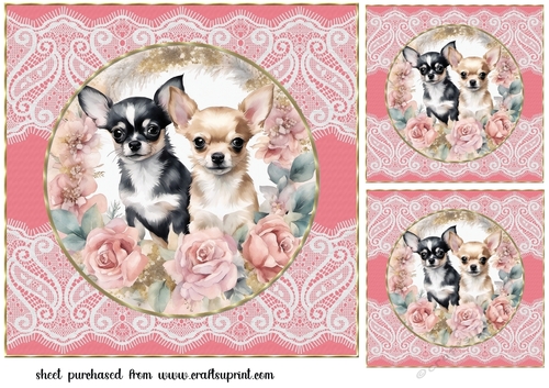 3 Floral Chihuahua card front/toppers 3