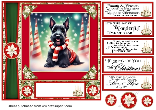 Holly and berries Christmas Scottish terrier card front 1