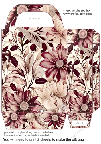 Burgundy and cream floral gift bag 1