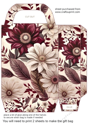 Burgundy and cream floral gift bag 2