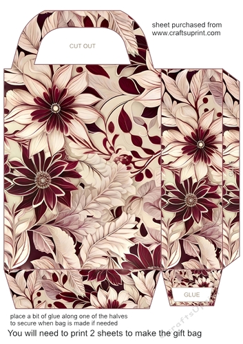 Burgundy and cream floral gift bag 3