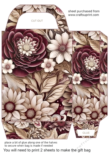 Burgundy and cream floral gift bag 4