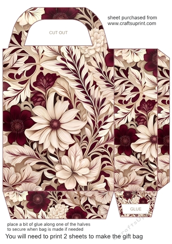 Burgundy and cream floral gift bag 5