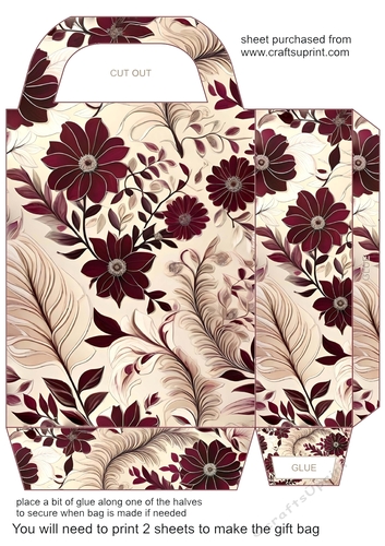 Burgundy and cream floral gift bag 6