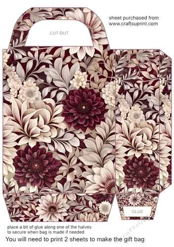 Burgundy and cream floral gift bag 7