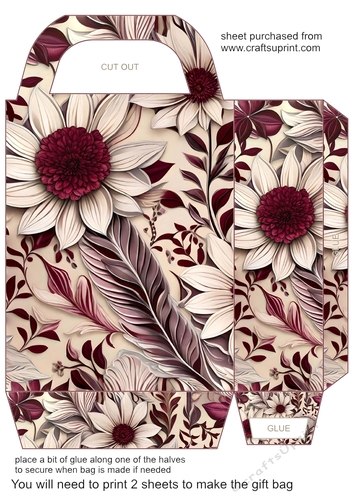 Burgundy and cream floral gift bag 8