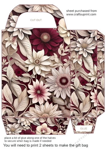 Burgundy and cream floral gift bag 9