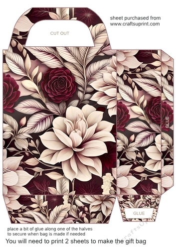 Burgundy and cream floral gift bag 11