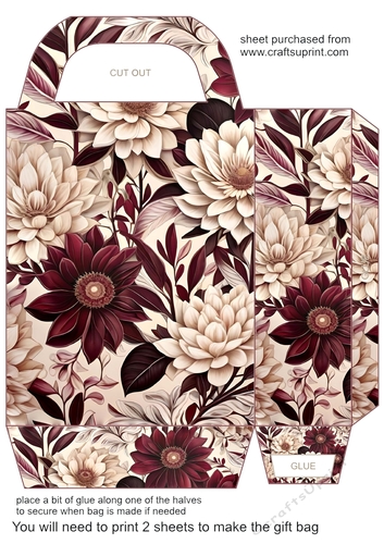 Burgundy and cream floral gift bag 12