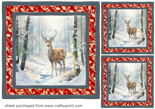 3 Snowy woodland deer card front/toppers