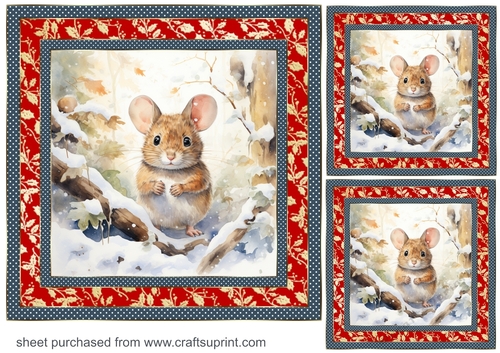 3 Snowy woodland mouse card front/toppers