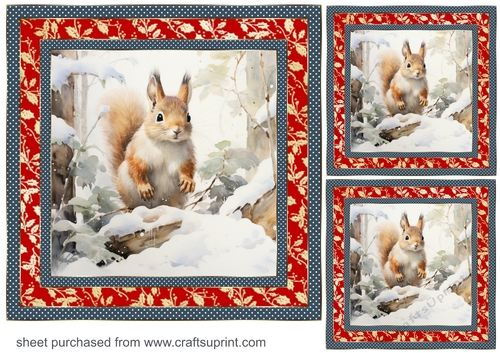 3 Snowy woodland squirrel card front/toppers