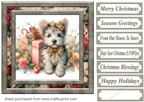 Christmas present pup card front 3