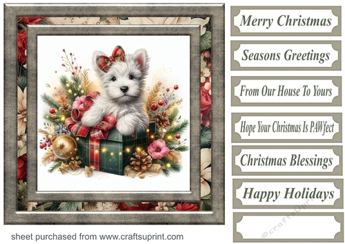 Christmas present pup card front 10
