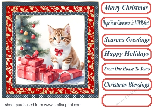 Holly Christmas kitty card front 2