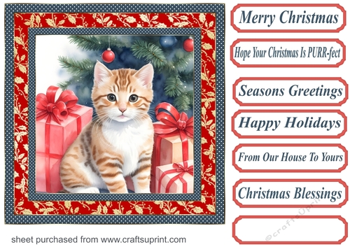 Holly Christmas kitty card front 3