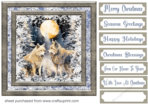 Christmas wolves in forest card front 1