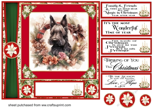 Red and green Christmas Scottie card front 1