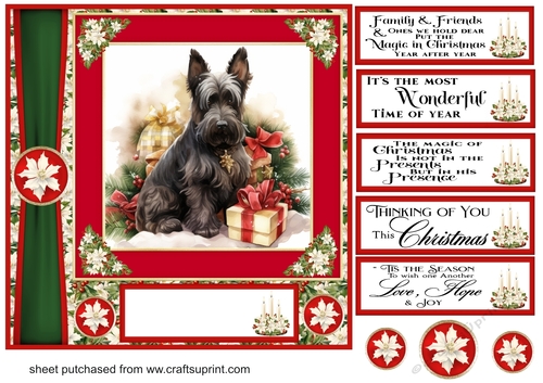Red and green Christmas Scottie card front 2