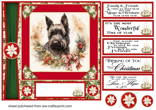 Red and green Christmas Scottie card front 3