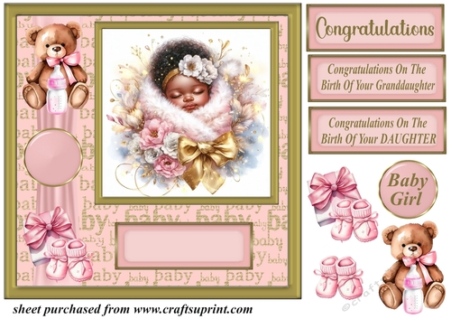 Ethnic new baby girl card front 2