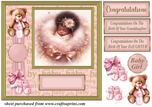 Ethnic new baby girl card front 3