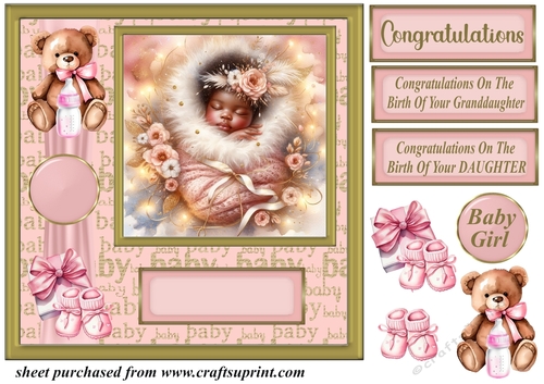 Ethnic new baby girl card front 4