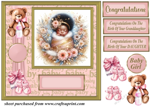 Ethnic new baby girl card front 6