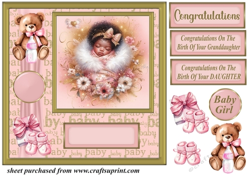 Ethnic new baby girl card front 7