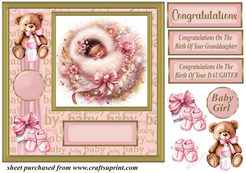 Ethnic new baby girl card front 8