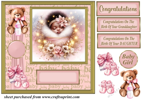 Ethnic new baby girl card front 9