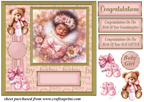 Ethnic new baby girl card front 10