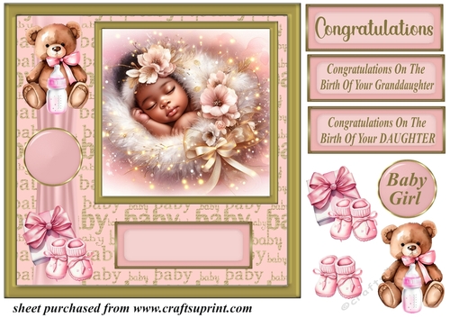 Ethnic new baby girl card front 11