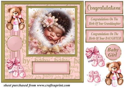 Ethnic new baby girl card front 12