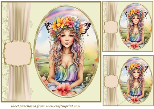 3 Floral crown fairy card front/toppers 1
