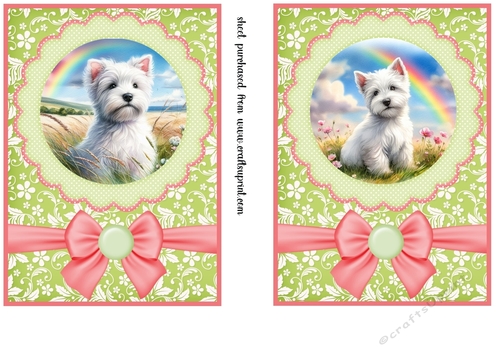 2 Pink and green floral Westie card fronts (5x7 aprox) 1
