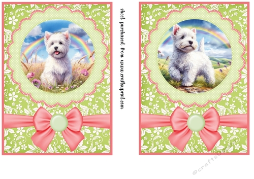2 Pink and green floral Westie card fronts (5x7 aprox) 2
