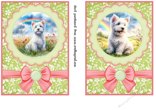 2 Pink and green floral Westie card fronts (5x7 aprox) 3