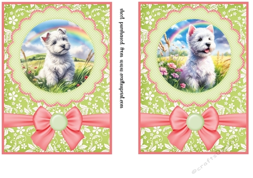 2 Pink and green floral Westie card fronts (5x7 aprox) 4