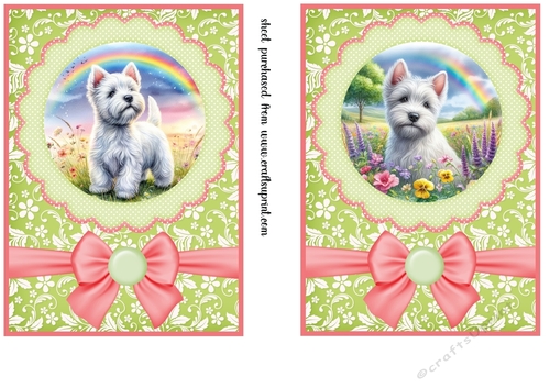 2 Pink and green floral Westie card fronts (5x7 aprox) 5