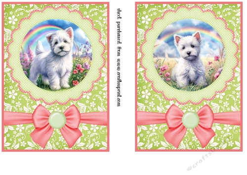 2 Pink and green floral Westie card fronts (5x7 aprox) 6