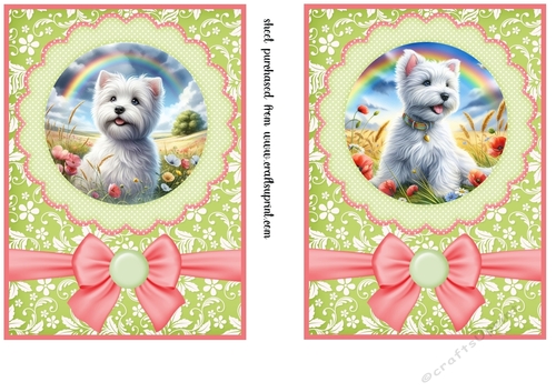 2 Pink and green floral Westie card fronts (5x7 aprox) 7