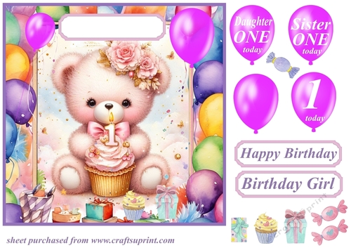 Age 1 Birthday bear card front 1
