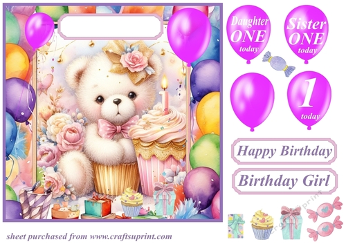 Age 1 Birthday bear card front 3