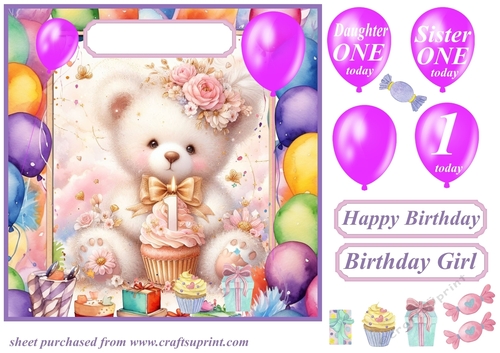 Age 1 Birthday bear card front 4