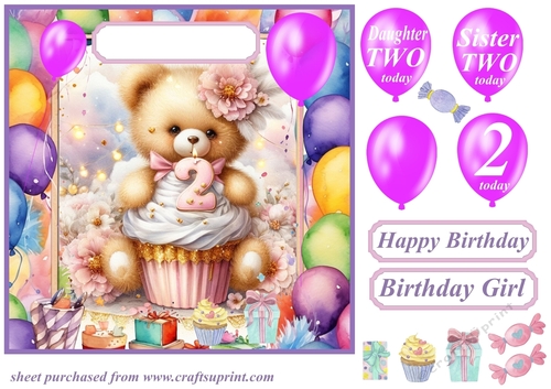 Age 2 Birthday bear card front 1
